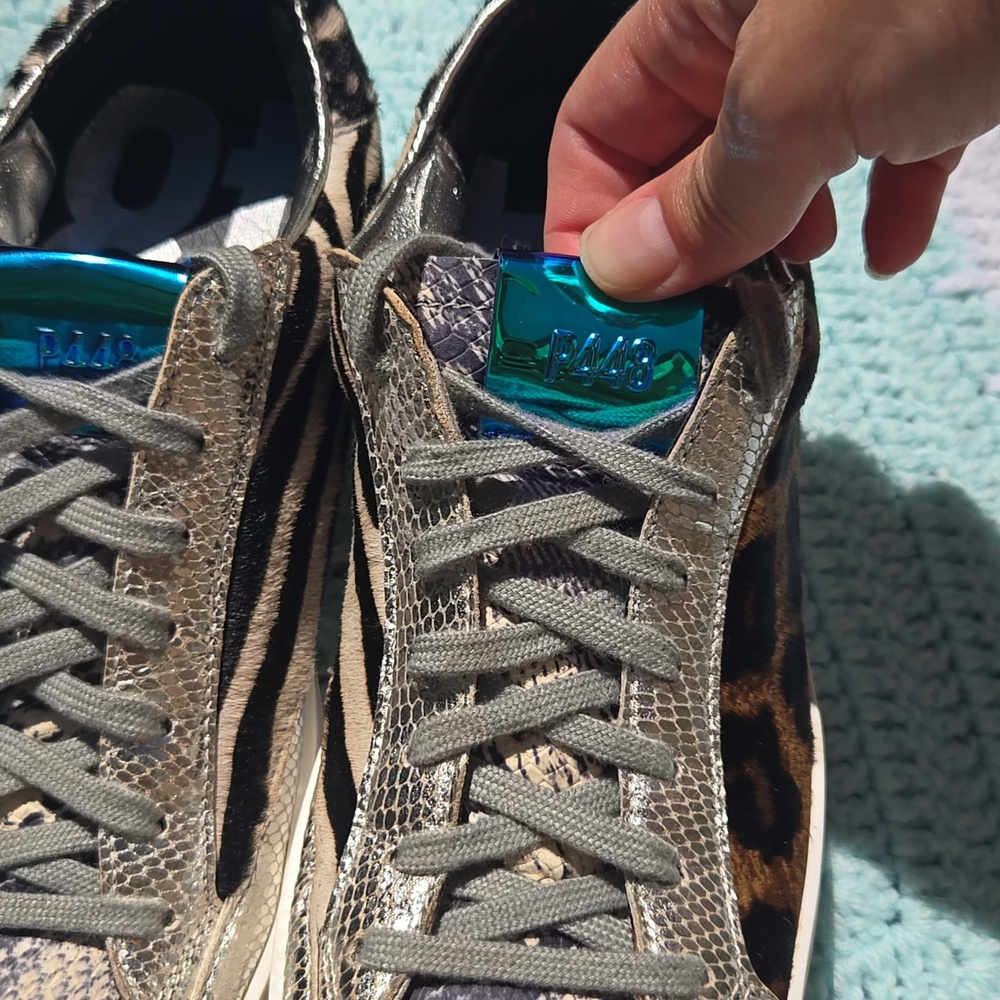 P448 Very Rare Mixed 3 Animal Prints Leopard Sneakers Size 6 Made In Italy New - Picture 4 of 11